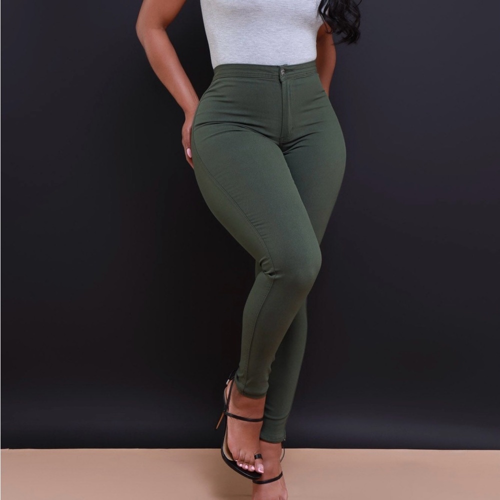 Olive Green High-Waisted Stretchy Skinny Jeans